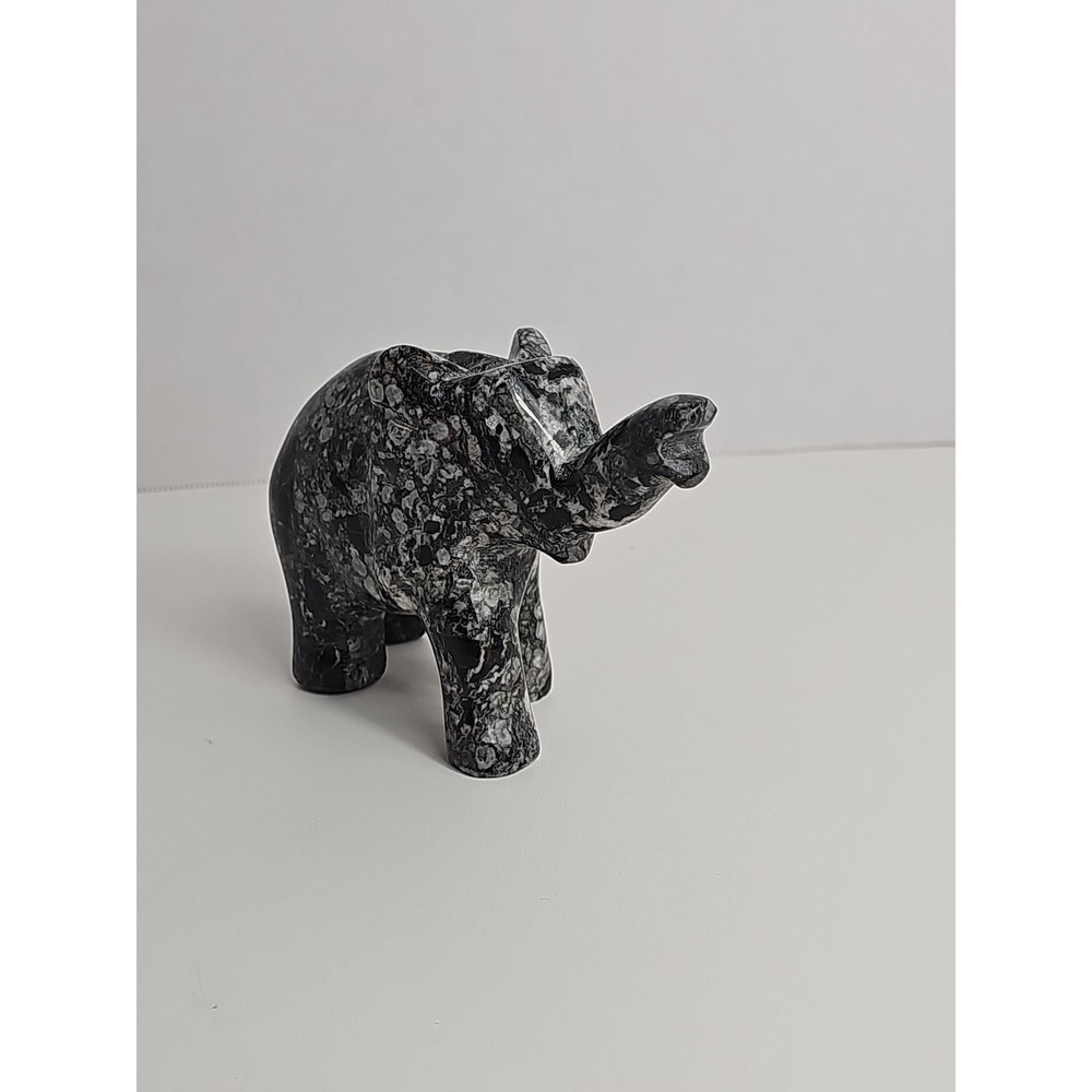 Small Hand Carved Stone Elephant Figurine Gray/ Black Natural Stone Decorative